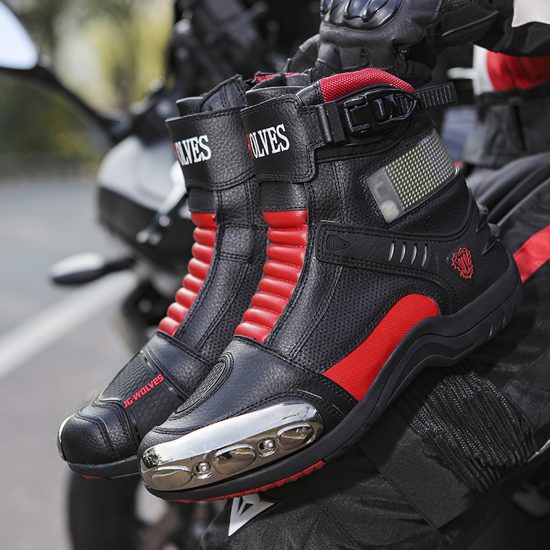 JG.WOLVES Leather Biker Shoes  - Motorcycle Gear Boots ulasan dan harga