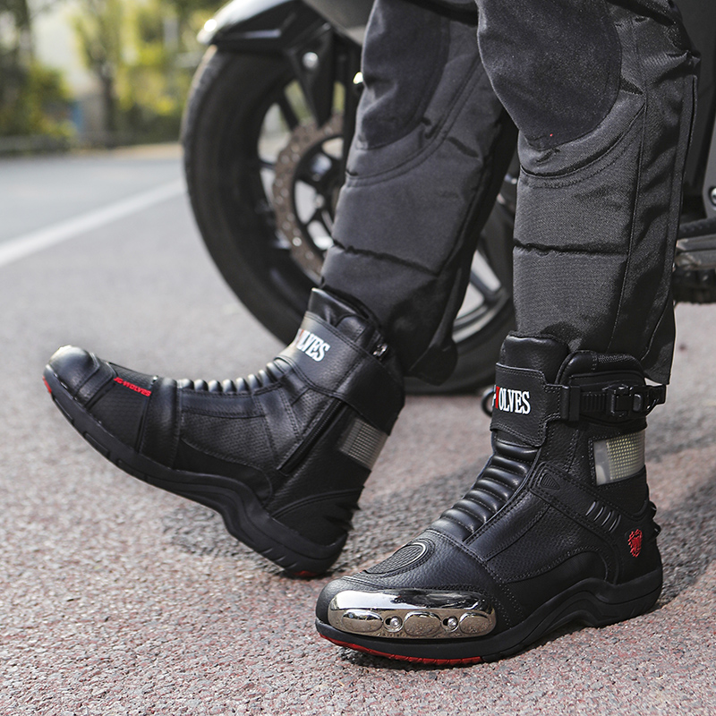 JG.WOLVES Leather Biker Shoes  - Motorcycle Gear Boots ulasan dan harga